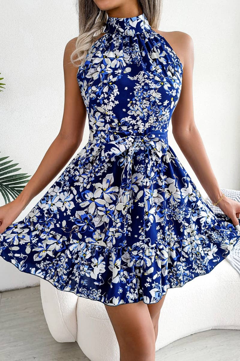 SUMMER LACE-UP FLORAL DRESS WITH RUFFLES