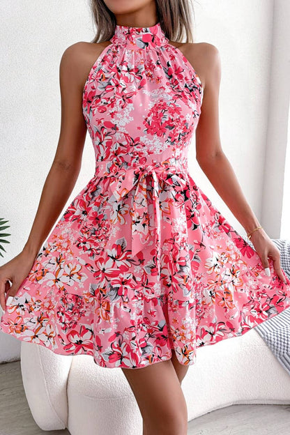 SUMMER LACE-UP FLORAL DRESS WITH RUFFLES