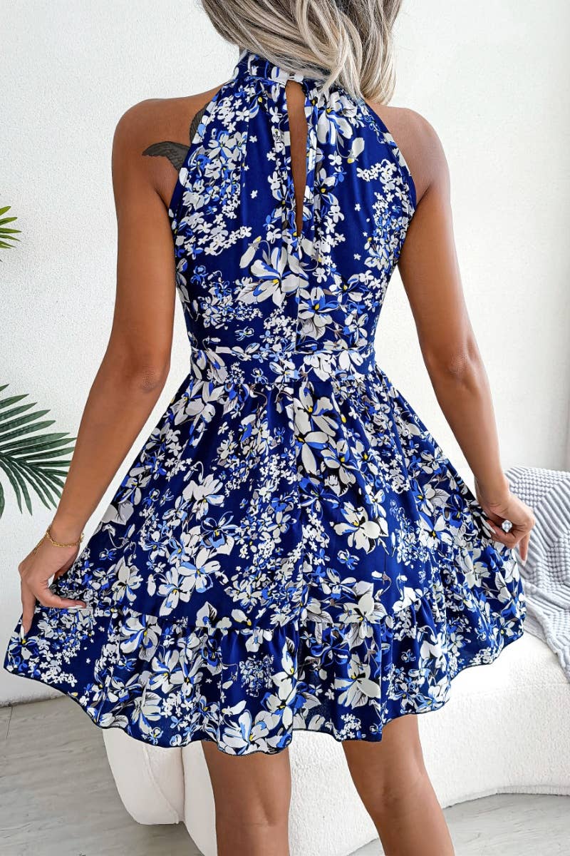 SUMMER LACE-UP FLORAL DRESS WITH RUFFLES