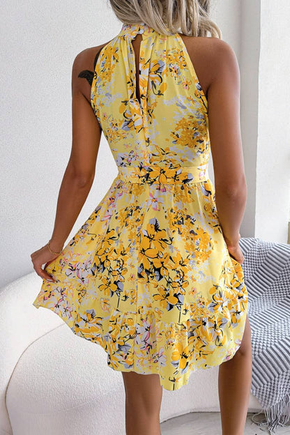 SUMMER LACE-UP FLORAL DRESS WITH RUFFLES