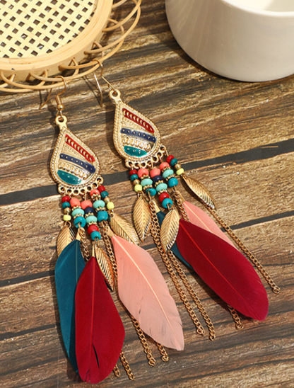 Feathered Tassel Hook Earrings