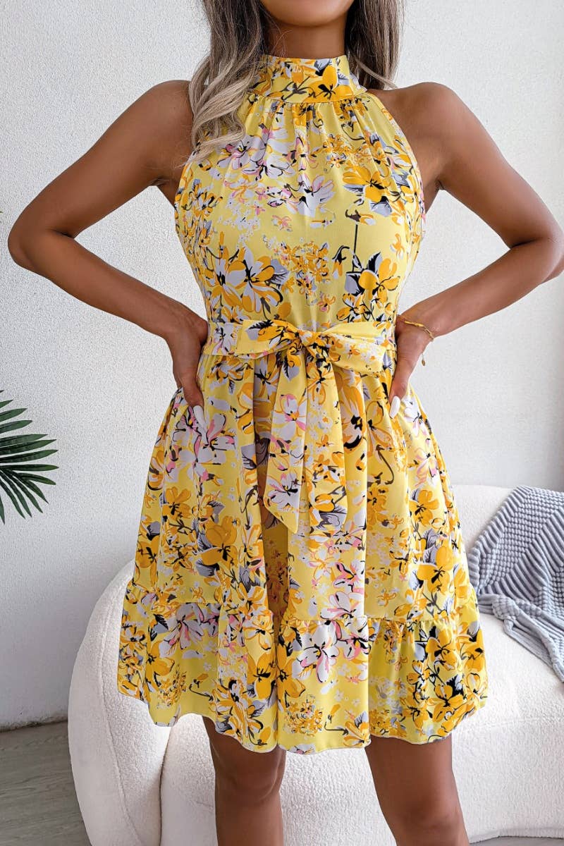 SUMMER LACE-UP FLORAL DRESS WITH RUFFLES