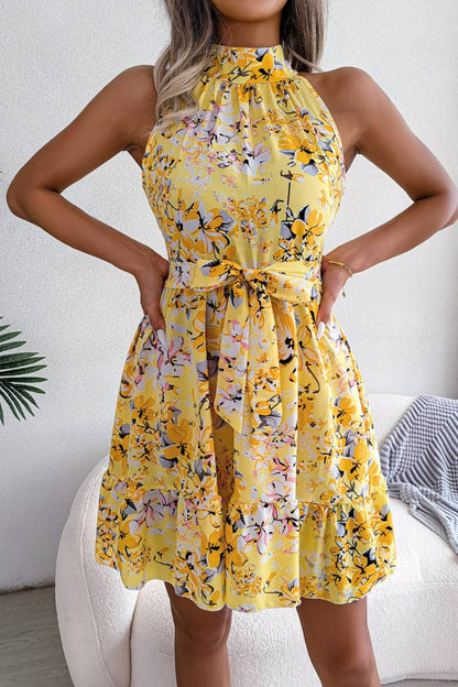 SUMMER LACE-UP FLORAL DRESS WITH RUFFLES