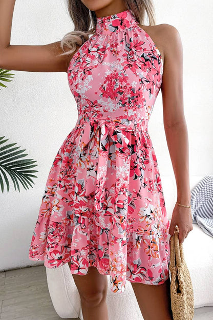 SUMMER LACE-UP FLORAL DRESS WITH RUFFLES