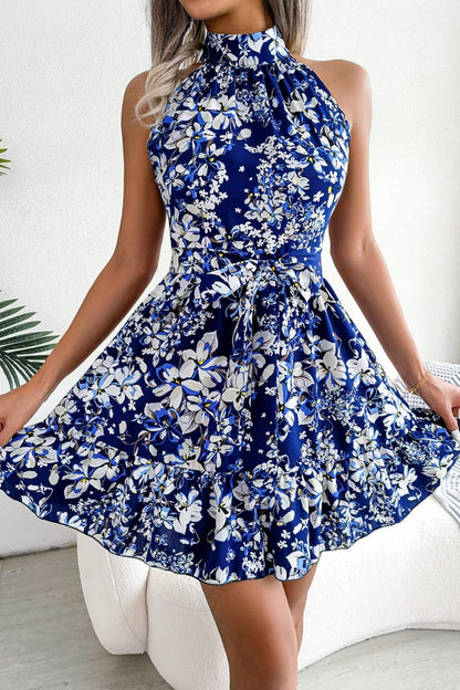 SUMMER LACE-UP FLORAL DRESS WITH RUFFLES